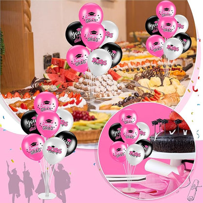 4 Set Graduation Party Balloon Stand Kits for Table Centerpieces Balloon Tables Holders with Congrats 2026 Graduation Party Decorations for School College Photo Props(Pink)