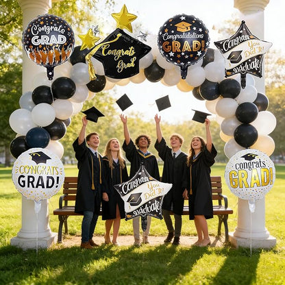 7pcs Congrats Grad Balloons Graduation Cap Balloon Grad Foil Balloon for Graduation Party Decorations