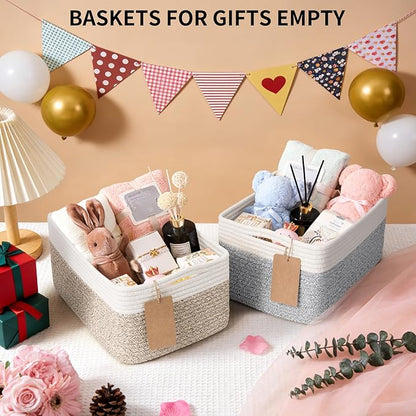 Goodpick 4 Pack Storage Baskets for Shelves, Rectangle Cotton Rope Baskets for Organizing, Closet Storage Bins for Baby Toys, Decorative Woven Basket with Handles, 13''L x 8''W x 6''H, Black