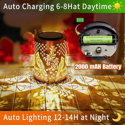 Mothers Day Gifts, Cardinal Solar Lantern Outdoor Waterproof, Large 13.4" Metal Decorative Hanging Lantern, Oversized Solar Panel & 2000mAh Battery, Warm Glow for Garden Decor & Patio Ambience