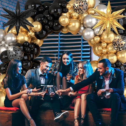 Amandir Black and Gold Balloons Arch Kit for Graduation Party Decorations, 145Pcs Black Gold Silver Confetti Balloons with Foil Star for 2026 Graduation College Congrats Grad Class Birthday Supplies