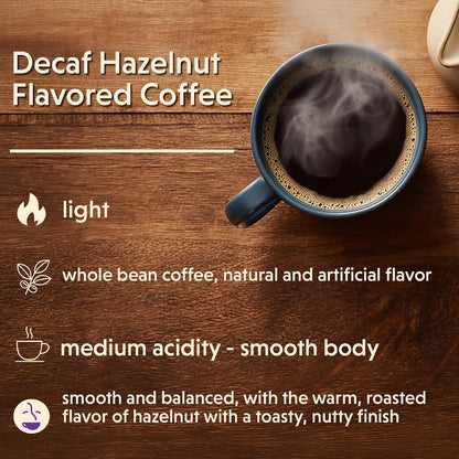 Coffee Bean Direct Decaf Hazelnut Flavored, Whole Bean, 2.5lb Bag | Light Roast, Gourmet Flavored Coffee Beans, Decaffeinated