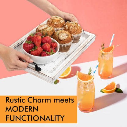 Rustic Serving Tray with Handles - 2 Nesting Trays for Serving Food - Wooden Tray for Decor, Coffee Table & Ottoman