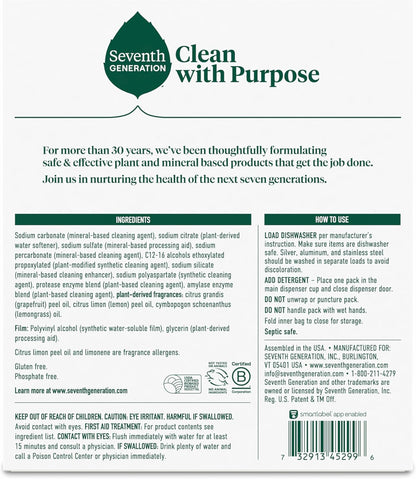 Seventh Generation Dishwasher Detergent Packs Lemon scent 2 Pack for sparkling dishes Dishwasher tabs 45 count