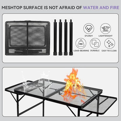 BRIAN & DANY 3x2 FT Camping Table with 2 Wing Panels, Folding Grill Table, Metal Portable Picnic Table, Lightweight Height Adjustable Foldable Table for Outdoor, Black