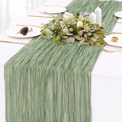 Sage Green Cheesecloth Table Runner 13.3FT Rustic Sheer Gauze Table Runners 157 Inch Boho Cheese Cloth Table Decorations for Summer Wedding Party Bridal Baby Shower Home Decor