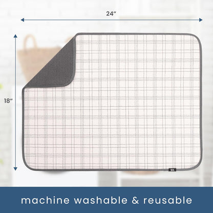 S&T INC. Dish Drying Mat XL, 18” x 24”, Absorbent Microfiber Kitchen Counter Mat, Dish Drying Pad for Dishes, Utensils, Pots and Pans, Extra Large, Stitched Plaid