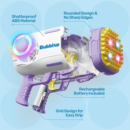Play-Act 69 Holes Bubble Machine Guns Toys, Bazooka Rocket Shape Bubble Gun for Kids Adults, Colored Lights Blaster Blower with Solution Outdoor, Summer Toys, Party Favors, Wedding, Birthday