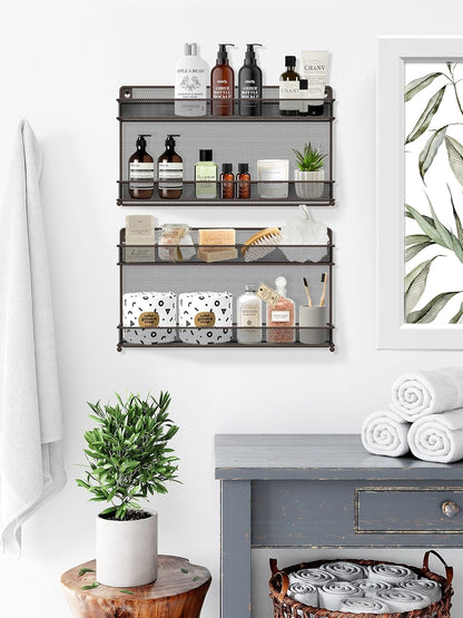 CAXXA 2 PK 2 Tier Mesh Kitchen Counter-top or Wall Mount Spice Rack Jars Storage Organizer, Bronze