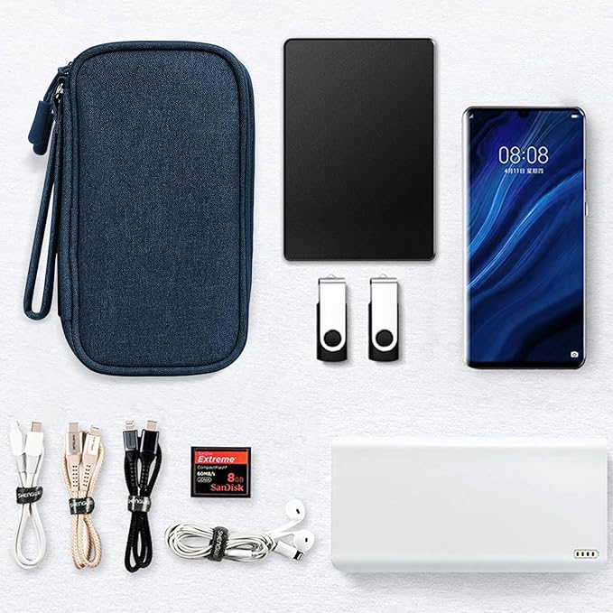 Skycase Electronic Organizer Travel Case - Waterproof Travel Cord Pouches for Organization, Cable Organizer, All-in-One Double Layers Storage Bag for Accessories, Charger, Cable, Navy
