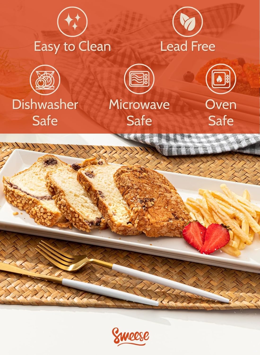 Sweese Rectangular Porcelain Platters, Serving Trays for Parties, 13.8 Inch Large Serving Dishes for Steak, Taco, Sushi, Appetizer, Cake