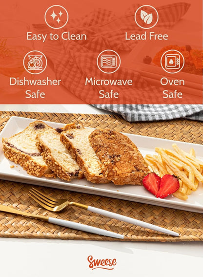 Sweese Rectangular Porcelain Platters, Serving Trays for Parties, 13.8 Inch Large Serving Dishes for Steak, Taco, Sushi, Appetizer, Cake