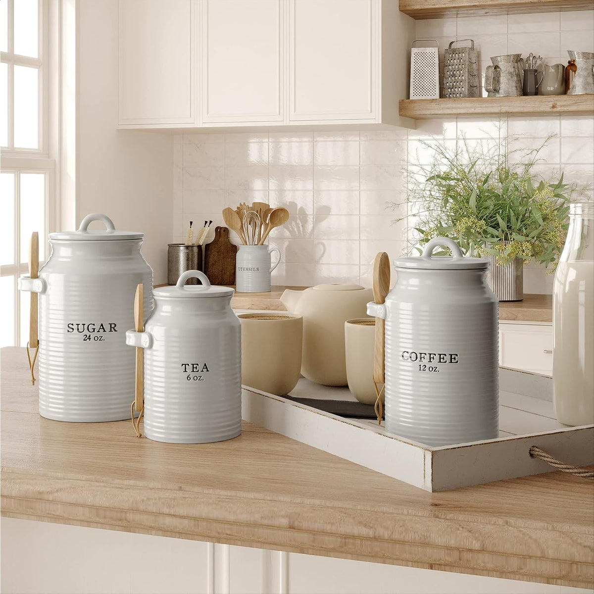 Barnyard Designs Canister Set for Kitchen Counter, Coffee Tea Sugar Container Ceramic Set, Decorative Canisters, Rustic Farmhouse Canister Jars