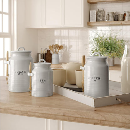 Barnyard Designs Canister Set for Kitchen Counter, Coffee Tea Sugar Container Ceramic Set, Decorative Canisters, Rustic Farmhouse Canister Jars