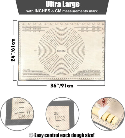 Silicone Baking Mat 36x24 Inch Nonstick Pastry Mat Perfect for Dough Mat, Pastry Board, Kitchen Counter Mat - For Dough, Pastry, Pie Crust, Fondant