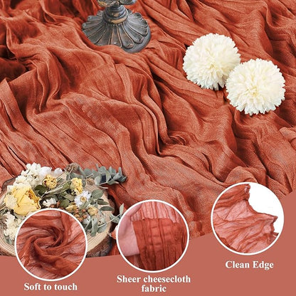 Asee'm 2pcs Cheesecloth Table Runner 120 Inches Long Terracotta Boho Gauze Cheese Cloth Runner 10FT Rustic Sheer Fall Table Runners for Thanksgiving Christmas Wedding Party Baby Shower Decoration