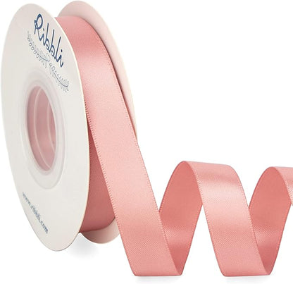 Ribbli Rose Gold Satin Ribbon 5/8 inch x Continuous 25 Yards,Double Faced Satin Use for Craft, Gift Wrapping, Christmas Ornaments, Hair Bows, Bouquet Bows