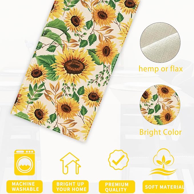 Table Runner Sunflower Leaves Table Runners Summer Seasonal Kitchen Dinning Decor for Indoor Outdoor Holiday Home Wedding Party 13x70 Inch