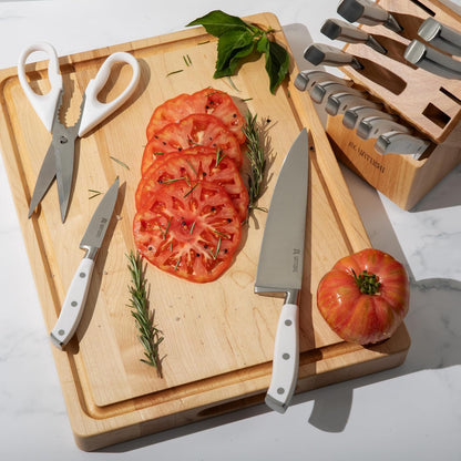 Yatoshi 15 Piece White Knife Block Set - Pro Kitchen Knife Set Ultra Sharp High Carbon Stainless Steel with Ergonomic Handle