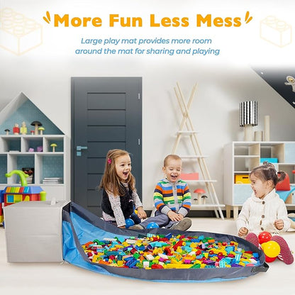 SAM AND MABEL Toy Storage Organizer with Play Mat for Kids – 13" x 13" x 13" Stackable and Foldable Cubby Box Nursery Organizers, Storage Bins with Lid for Playroom (Cream Bamboo)