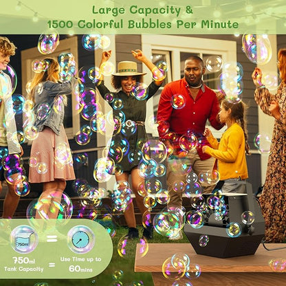 Theefun Bubble Machine: Remote Control 750ML Metal Bubble Blower Machine for 60 Min Usage Time, Plug-in Automatic Bubble Maker for Parties Wedding Birthday Indoor Outdoor, with AC Adapter