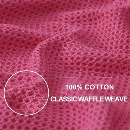 Homaxy 100% Cotton Waffle Weave Kitchen Dish Towels, Ultra Soft Absorbent Quick Drying Cleaning Towel, 13 x 28 Inches, 12-Pack, Hot Pink