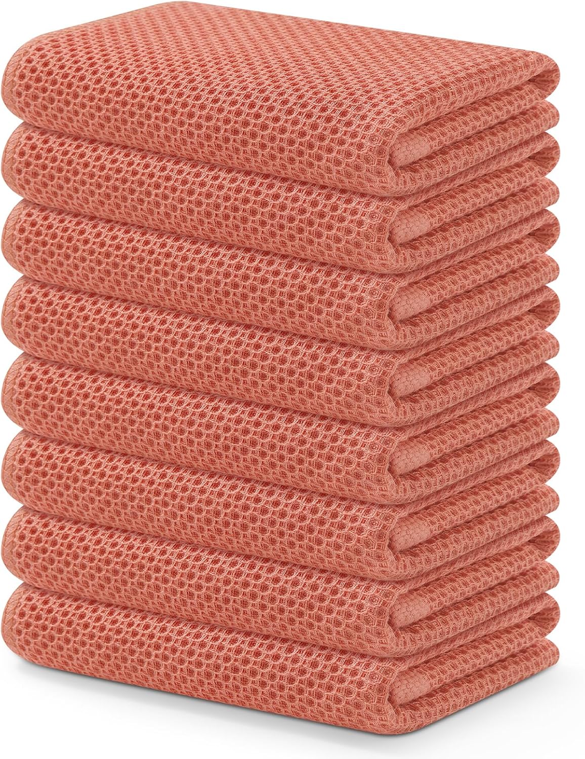Kitinjoy 100% Cotton Waffle Weave Kitchen Towels, 8-Pack Super Soft and Absorbent Dish Towels for Drying Dishes, Kitchen Hand Towels, 13 in x 28 in, Coral