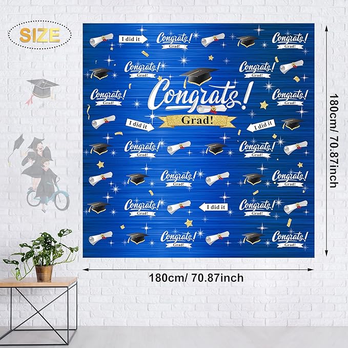 Graduation Party Decorations Including Congrats Grad Photography Backdrop Banner Balloons Garland Arch Kit for Adults Kids Grad Party Decoration Supplies (Navy Blue and Gold)