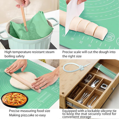 Silicone Pastry Mat 32" x 24" Extra Thick Non Stick Baking Mat with Measurements and Edge Heightening, Food Grade Silicone Rolling Mat for Pastry
