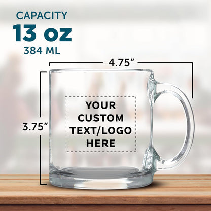 DISCOUNT PROMOS Custom Clear Glass Coffee Mugs 13 oz. Set of 10/50/100, Personalized Bulk Pack - Perfect for Coffee, Tea, Espresso, Hot Cocoa, Other Beverages - Clear Bottom