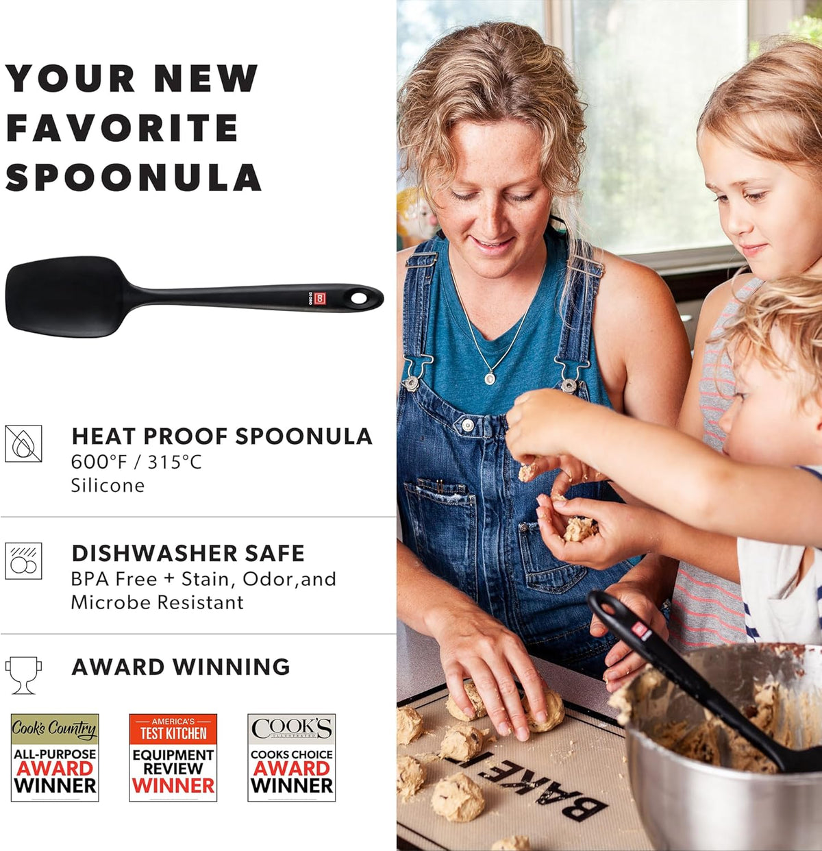 DI ORO Seamless Series Silicone Spoon Spatula - BPA Free Pro-Grade Non-Stick 600ºF Heat-Resistant Rubber Spoonula