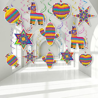 Mexican Fiesta Hanging Swirls - 30 Pcs Cinco De Mayo Decorations Ceiling Hanging Streamers for Mexican Fiesta Cactus Themed Birthday Baby Shower Party Decorations