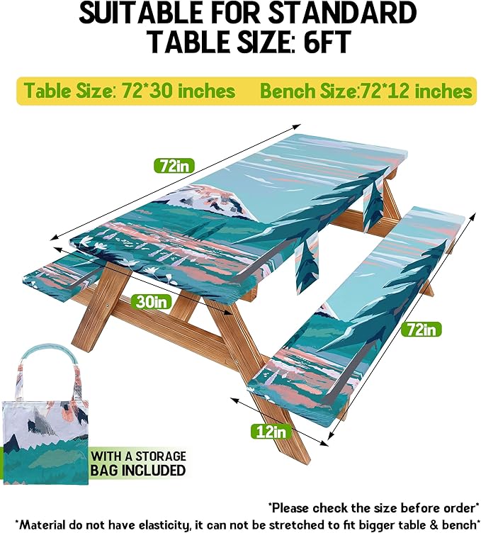 Picnic Table Cover with Bench Covers Elastic Table Cloth Cool Unique Fun Ideas Birthday Christmas Xmas Valentine's Day Camping Gifts for Camper RV Owner Camping Lovers Couple Women Men Mother Father