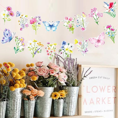 Wildflower Party Banners 2PCS Wildflower Birthday Party Supplies Spring Floral Party Decorations Wildflowers Themed Cutout Banner for Girl Women Garden Themed Decor