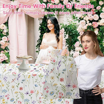 Homanu 3 Pack Wildflower Party Decorations Tablecloths, Large Size 54 X 108 Inch Rectangle Floral Tablecloth Plastic Table Cover for Birthday Party Baby Shower Decorations