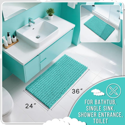 Yimobra Large Bathroom Rugs Non Slip Washable 36x24 Inch - Ultra Soft Absorbent Chenille Bath Mat, Quick Dry Shaggy Floor Carpet for Tub Shower, Lake Blue Home Decor Accessories