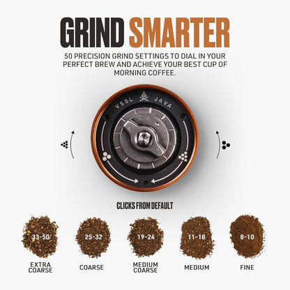Java G45 Manual Coffee Grinder | Coffee for Camping | Bean Grinder | Travel Pour Over | Stainless Steel Conical Burr | ~ 45 Gram Capacity | Extendable Grind Handle | 50 Grind Settings | Carbon