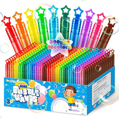 300 Pcs 10 Colors Neon Bubbles Party Favors for Kids, Mini Bubble Wand Bulk in Gift Box as Goody Bags Stuffer, Children's Party Supplies, Carnival Prize Toys, Summer Beach Pool Toys