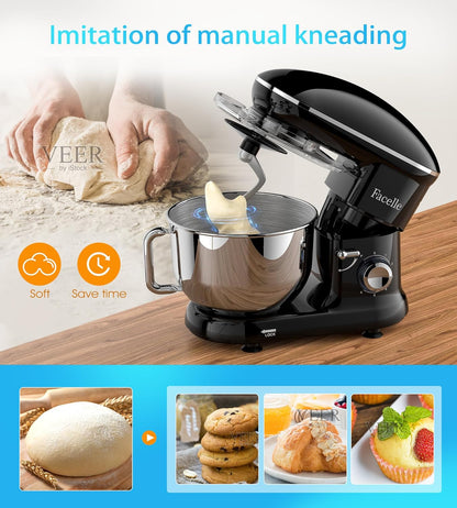 Facelle Stand Mixer, 660W 6 Speed Electric Kitchen Mixer with Pulse Button, Attachments include 6.5QT Bowl, Dishwasher Safe Beater,Dough Hook