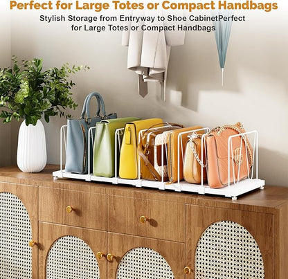 Dmevkic Extendable Purse Organizers Purse Storage. Length 16-28 in. Bag Organizer Purse Holder for Closet with 8 Adjustable Shelf Dividers Patent Pending