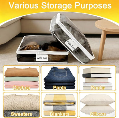 6 Pack Clear Zippered Plastic Storage Bags, Vinyl Sweater Bags with Zipper, Durable Clothing Organizer Protectors for Quilt, Blankets and Bedding, 15.3" x 13.8" x 3.9"