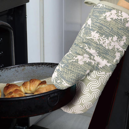 Thumb Oven Mitts, Heat and Slip Resistant Silicone Kitchen Mittens 2-Pack Set, Aqua Birds Soft Long Oven Gloves