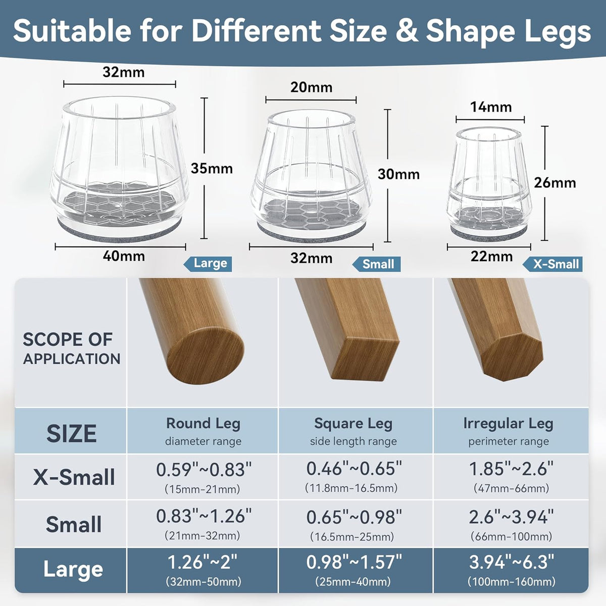 24PCS Silicone Chair Leg Floor Protectors for Hardwood Floors, Thicken Rubber Chair Leg Cap Covers, Non Slip Furniture Leg Pads to Protect Wood Tile Floors from Scratches and Reduce Noise