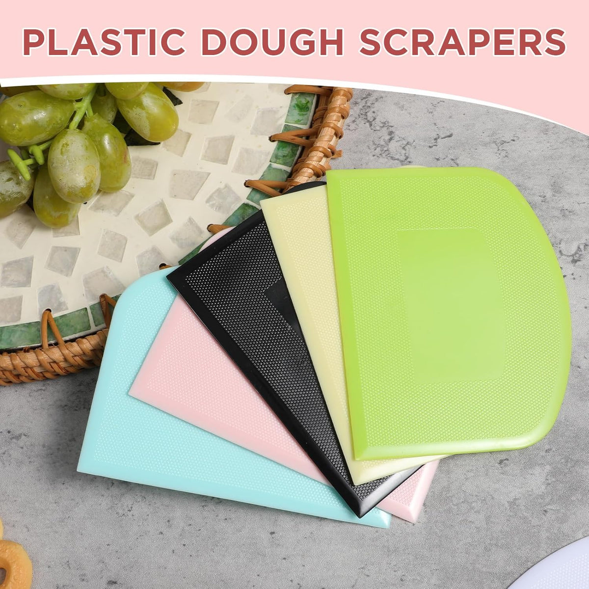 24 Pcs Plastic Dough Scraper Set Multipurpose Bench Cake Cutter Flexible Scraper Spatula for Cake Bread Pizza Food Pastry Icing Kitchen Baking Tool