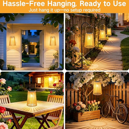 Solar Lanterns Outdoor Waterproof, Hanging Rattan Woven Solar Lights with Auto On/Off, Decorative Gifts for Mom, Garden, Yard, Patio, Tree, Porch, Lawn, Pathway & Outside Tabletop Decor