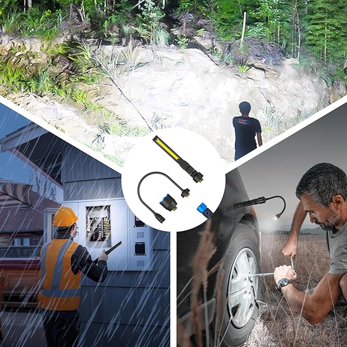 Rechargeable Work Light - Flashlight - Gooseneck Light 3 in 1 Kit - 4000mAh Magnetic with 360° Rotate Foldable Design, Zoom Flashlight,5 Lighting Modes Mechanic Light for Car Repairing/Emergency