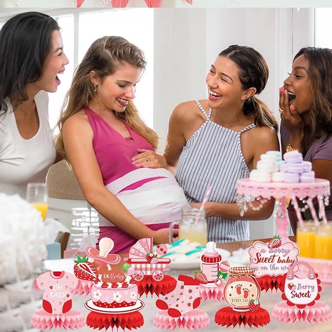 Strawberry Baby Shower Decorations - 9PCS Berry Sweet Baby Shower Decorations Supplies A Berry Sweet Baby Is on the Way Decor Strawberry Honeycomb Centerpieces Baby Shower Party Table Decor