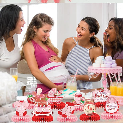 Strawberry Baby Shower Decorations - 9PCS Berry Sweet Baby Shower Decorations Supplies A Berry Sweet Baby Is on the Way Decor Strawberry Honeycomb Centerpieces Baby Shower Party Table Decor