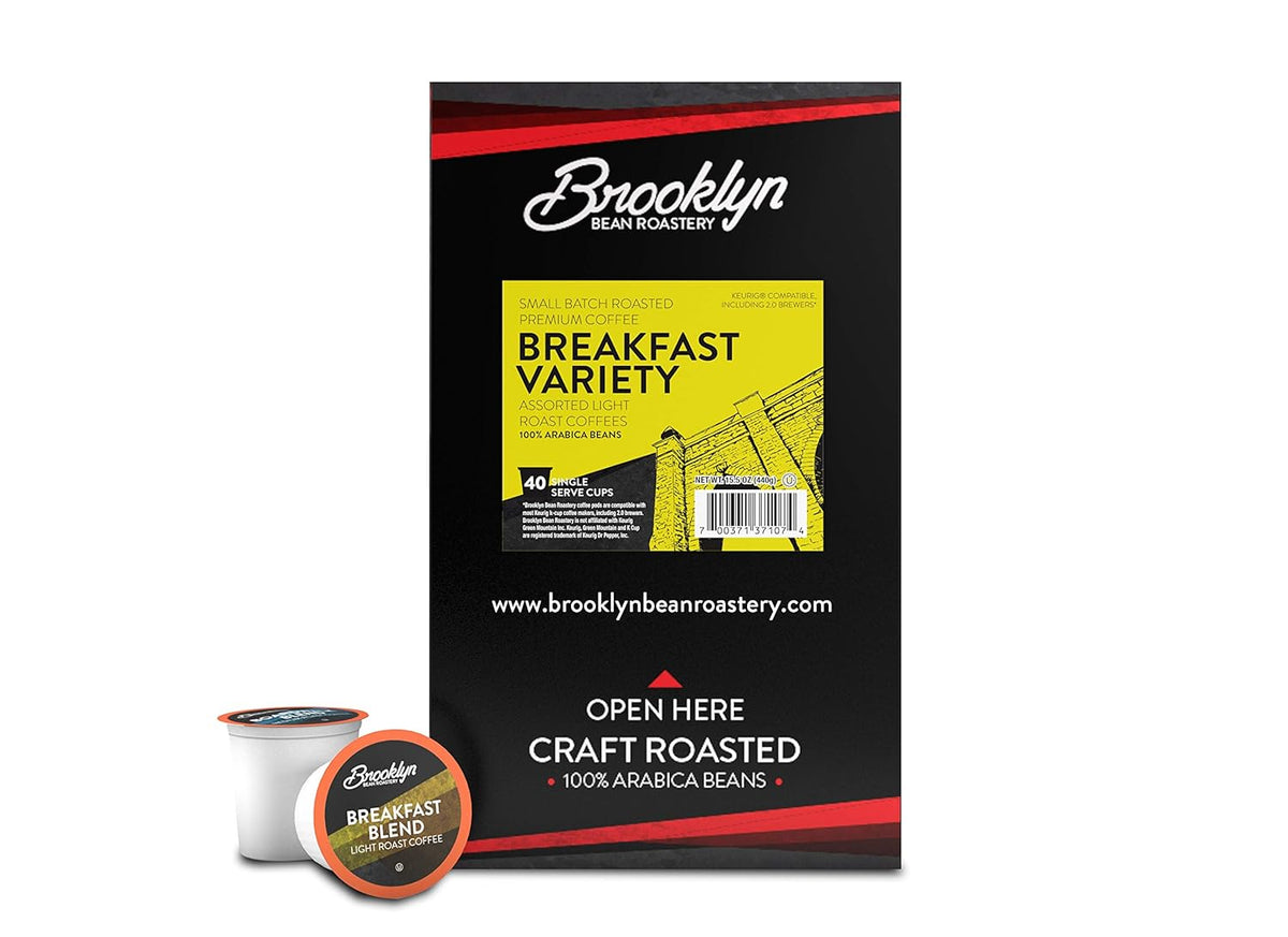 Brooklyn Beans Coffee Pods, Breakfast Gourmet Variety Pack - Compatible with Keurig K Cup Brewers Including 2.0 Machines, 40 Count