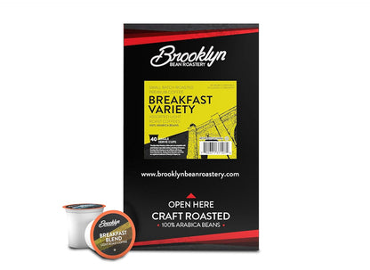 Brooklyn Beans Coffee Pods, Breakfast Gourmet Variety Pack - Compatible with Keurig K Cup Brewers Including 2.0 Machines, 40 Count